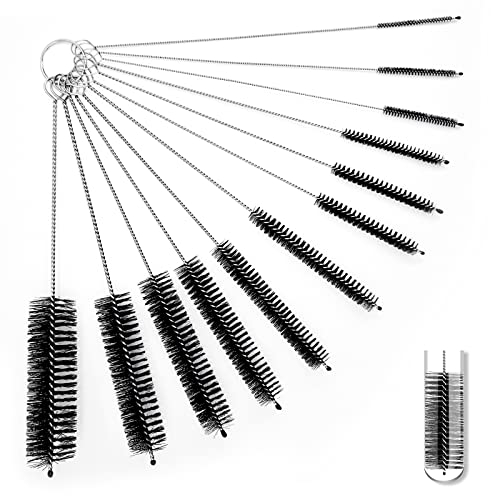 Andiker 12 Stück Klein Reinigungsbürste, Nylon Milchschlauchbürste 0.2cm-2.5cm für Kaffeevollautomat, Strohhalme Bürste Flaschenbürste (Schwarz)