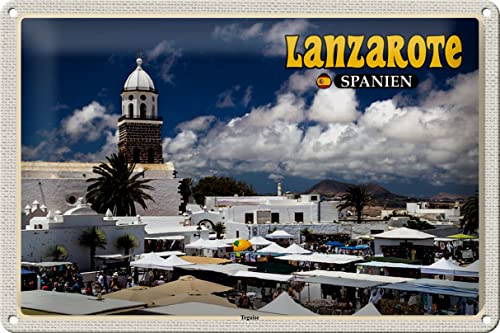 Femer Blechschild Reise 30x20cm Lanzarote Spanien Teguise Stadt Kirche