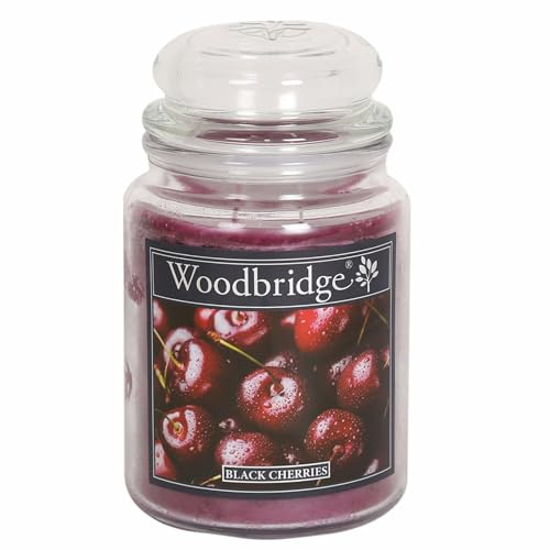 Woodbridge Duftkerze Black Cherries, Sandelholz & Kirsche, Kerze im Glas, 565 g, 2 Dochte, 130 h Brenndauer, lila