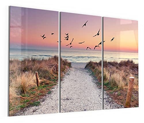DEQORI Glasbilder Acrylglas | Motiv Strandaufgang zur Ostsee | horizontal 3-teilig 150x100 cm | große XXL Deko | Wandbilder für Wohnzimmer, Schlafzimmer, Flur & Küche | moderne Wanddeko