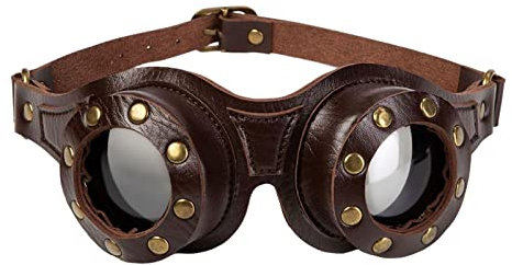 Steampunk-Brille, Steampunk Pilotenbrille, verstellbar, Retro-Stil, PU-Leder, Motorradbrille, Pilotenbrille, Cosplay, Prop , Motorcross Pilot Goggle
