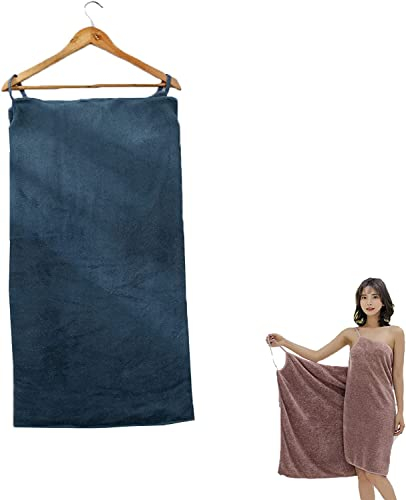Bathtee-Ultra Soft Wearable Bath Towel, Bath Tee Wearable Bath Towel Coral Velvet Shoulder Straps Sling Wrap Bath Towel (Navy blue)
