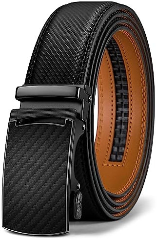 KEMISANT Gürtel Herren, Ledergürtel Ratsche Automatikschließe für Herren Business Anzug,Breit 35mm,Größe Angepasst(Schwarz-125cm/36-42 taille verstellbar)