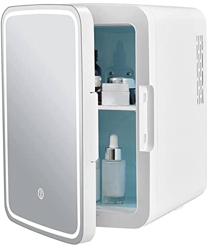 GiantexUK 10L Mini Fridge, 11 Can Skincare Beauty Fridge with LED Lighted Mirror, Adjustable Shelf and Handle, AC/DC Power Compact Cooler Warmer Refrigerator for Home Office Dorm Car