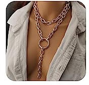 Layered Chunky Gold Necklaces for Women Long Chunky Statement Necklace Boho Chain Link Necklace Chunky Jewelry Gifts (Gold)…