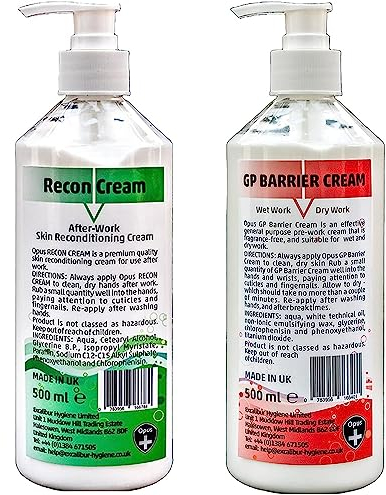 Opus All Purpose Hand Creams for Wet and Dry Work - 1 x 500ml Pre-Work Barrier Cream and 1 x 500ml Post-Work Intensive Moisturising Hand Cream - Non-Greasy and Fragrance-Free (Hand Cream Starter Pack)