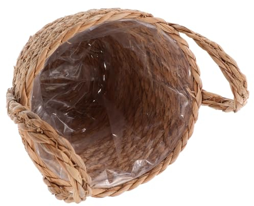 PartyKindom 1pc Straw Flower Pot Belly Basket Planter Woven Planter Basket Seagrass Plant Pot Seagrass Storage Basket Desktop Trash Can Laundry Basket Rattan Blue Wicker Premium Seaweed Office