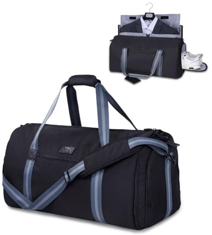 GOOSERIDE Garment Duffel Bag - Foldable Duffle Bag with Shoulder Strap for Men & Women - Convertible 2 in 1 Hanging Dress Suitcase Suit Travel Bag with Shoe Compartment, Multiple Pockets & Luggage