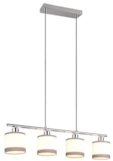 Balkenpendelleuchte 4-flammig mit Stoffschirmen in Weiß/Grau, Breite 75cm