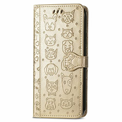 Tivenfezk Nadoli Lustig Karton Prägung Katze Hund Muster Pu Leder Katze Pfote Magnetverschluss Lanyard Standfunktion Karte Halter Brieftasche für iPhone 15