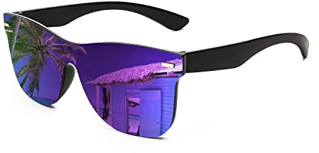 FEISEDY Randlose Sonnenbrille Verspiegelt Herren Damen One Piece Dunkle Gläser mit UV400 Schutz B4114