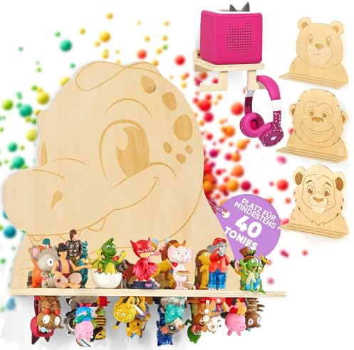 SPUNZ Tonie Regal zum Hinstellen und Aufhängen [2in1 Tonie Regal Mädchen und Junge] Tonie Aufbewahrung inkl. Toniebox Regal [Jetzt Tiermotiv wählen]