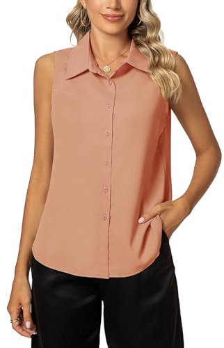MINTLIMIT Chemise sans manches boutonnée pour femme - Col uni - Pour le travail et le bureau, rose orangé, L