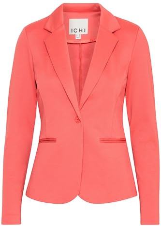 ICHI IHKATE BL Women's Blazer Short Blazer Jacket One Button Blazer with Stretch and Lapel Collar, red, XS