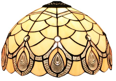 BOTOWI Tiffany Lampenschirm Ersatz 12 Creme Bernstein Buntglas Lampenschirme nur mit Kappe klar Pfau Perlen Weinlese-Licht Abdeckung fit für Tischlampe Pendelleuchte Deckenleuchte Haus Dekoration