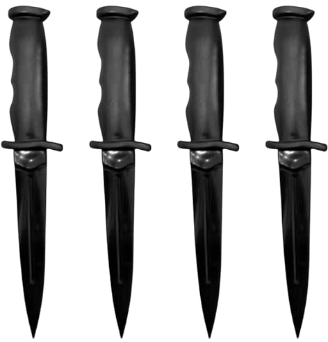 Sporgo 4 Stück Rubber Training Knife Fake Messer für Kampfkunst Training, Kampfsport Gummi Trainingsmesser, Trainingswaffen Gefälschte Gummimesser, Scream Messer Schwarz