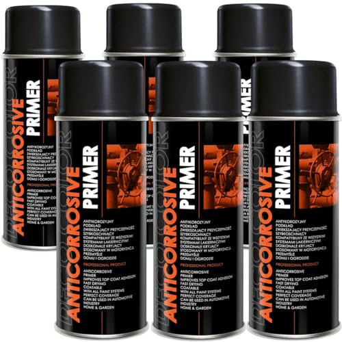 Deco Color 6 Stück ANTICORROSIVE PRIMER SCHWARZ 400ml - Grundierung/Haftgrund für z.B. Alufelgen, KFZ, Holz, Beton uvm. (6 Dosen 400ml Grundierung Schwarz)