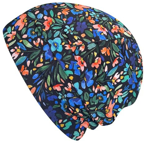 Wollhuhn Jungen/Mädchen Shorties Beanie/Kinder-Mütze Bequem Viele Motive Jersey Zweilagig Gefüttert Übergangszeiten (Öko-Stoffe/Bio) 2024202401 (Shorty Blumen Schwarz/Bunt, L)