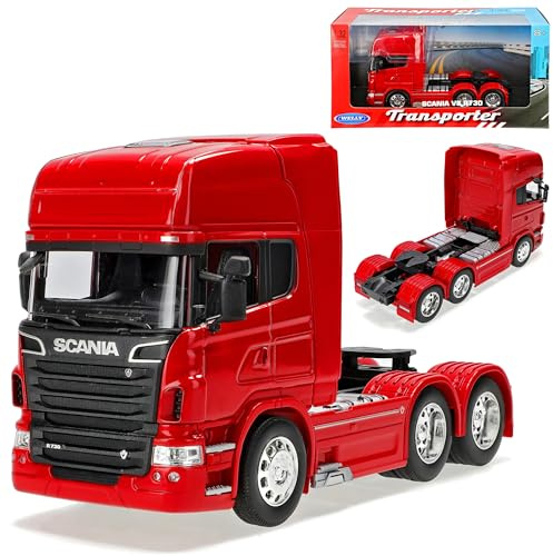 Welly Scania R-Serie R730 V8 3 Achsen Rot Ab 2005 Zugfahrzeug LKW Truck 1/32 Modell Auto mit individiuellem Wunschkennzeichen