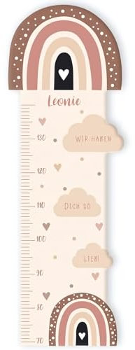 swook! Messlatten für Kinder personalisierbar mit Namen und eigenen Texten, Messlatte Kinder – Kinderzimmer Deko und Babyzimmer Deko, Messlatte für das Babyzimmer, 100cm – (Regenbogen Herzchen)