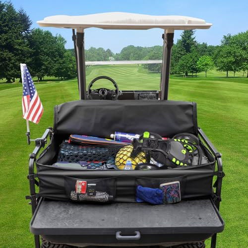 Cartalia Golf Cart Rear Storage Bag for 4 Passenger EZGO, Club Car, Yamaha Golf Carts, 900D Water-Repellent No Drilling Grocery Shopping Cargo Box with Secure Net and Adjustable Straps for 2+2 Seat