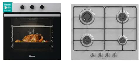 Hisense BI61111AX Forno Multifunzione Termoventilato, Cavità XXL 77L, 12 Funzioni & Gm642Xf Piano Cottura A Gas con 4 Zone Di Cottura, Larghezza 60 Cm, Griglie Smaltate