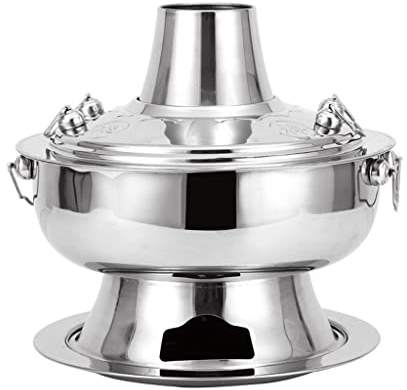 Thickened Stainless Steel Charcoal Chinese Copper Hot Pot Old Beijing Style Hot Pot Chinese Fondue Pot Cookware Cookware Set (Color : Silver, Size : 34cm)
