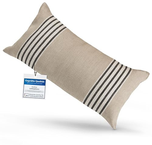 sositex | 1 Premium Saunakissen Lieblingskissen Reisekissen | Design: Moika | Maße: 45 x 22 cm, Leinen/Baumwolle Hängematte, Strand oder Picknick (2 Streifen)