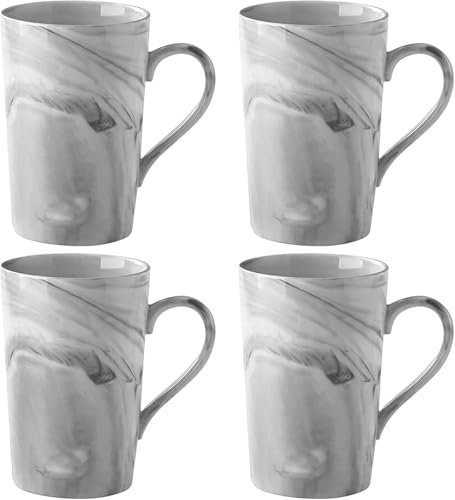 BEVKAF Ceramics Mugs, 350ml Marble Ceramic Cup for Home and Office, Microwave Dishwasher Safe, Set of 4 (Grey)