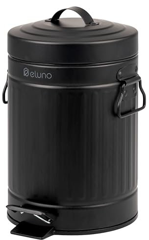 eluno Kosmetikeimer VINTAGE, Treteimer, 3 Liter Fassungsvermögen, Mülleimer mit Soft-Close Deckel, Abfallbehälter für Bad, Küche, Schlafzimmer, herausnehmbarer Kunststoffinneneimer, Metall (Schwarz)