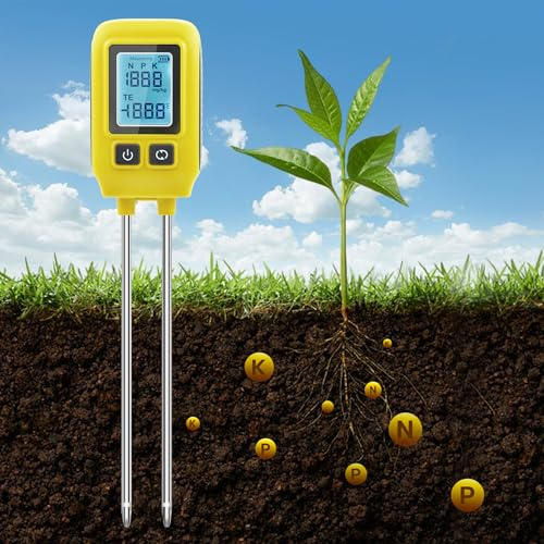 Mcbazel NPK Bodentester, 4-in-1 Bodenmessinstrument P/N/K Spurenelementdetektor, Grünpflanzen Boden Gesundheits-Elementerkennung für Bodenstickstoff/Phosphor/Kalium/Temperatur