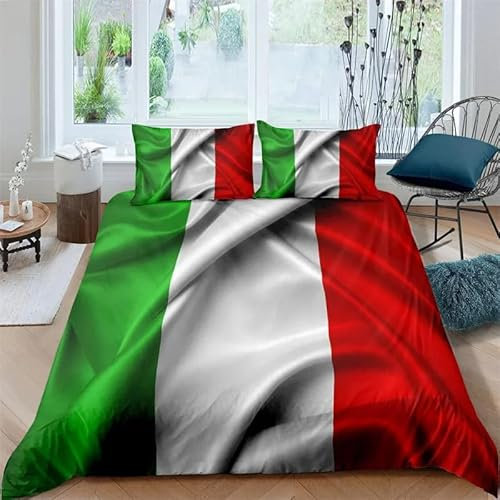 QBIDCSX Bettwäsche 135x200 Italien-Flagge Kinderbettwäsche Bettwäsche Set für Kinder Mädchen, Weiche Mikrofaser Bettbezüge 135x200 cm mit Reißverschluss + 2 Kissenbezug 80x80 cm