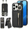 Jcxtrombulous Crossbody Wallet Case for iPhone 12 Pro Max with Lanyard Strap Card Slot Holder [RFID Blocking] 360° Kickstand,Magnetic Flip Folio Zipper Purse Case, PU Leather Cover Handbag,Black