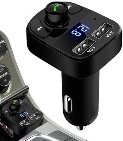 Blue-tooth - Trasmettitore FM 5.3 per auto, kit adattatore radio wireless Blue-tooth con 2 porte USB, chiamate in vivavoce, ricevitore radio wireless, adattatore per auto con lettore musicale