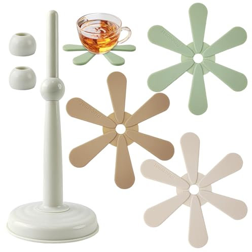 4 Pièces sous-Verres Forme d'arbre, Silicone Dessous de Verre avec Support de Rangement, Pliables Réutilisables sous Verre, sous Bock pour Casseroles et Poêles Chaudes, Plats, Bols (1)