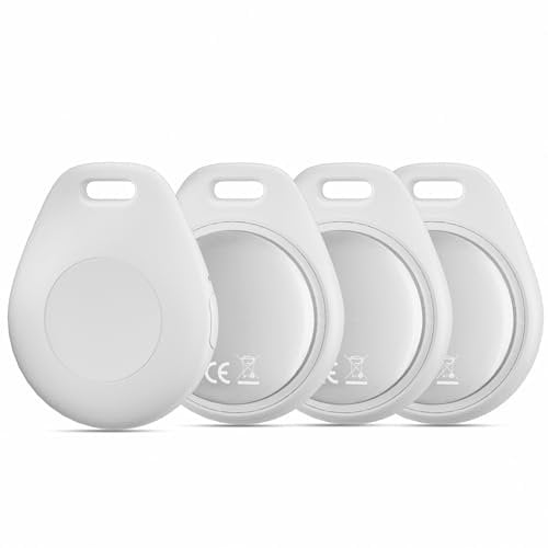 Air Tag Schlüsselfinder 4er Pack, Smart Tracker Tag kompatibel mit Apple Wo ist? APP (iOS NUR), Bluetooth Key Finder für Koffer/Gepäck, 100dB Lauter Piepton, Weltweite Verfolgung, Austauschbarer Akku