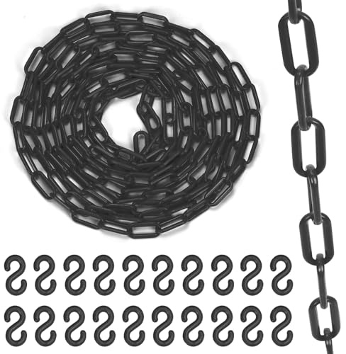 Swpeet Chain Link Fence, Plastic Chain Barrier for Crowd Control, Traffic, Queuing Line (Black) 21Pcs 5M x 6mm Kunststoff Kettenglieder mit S-Haken Kunststoff Kettensperre Sicherheitsbarriere Kette