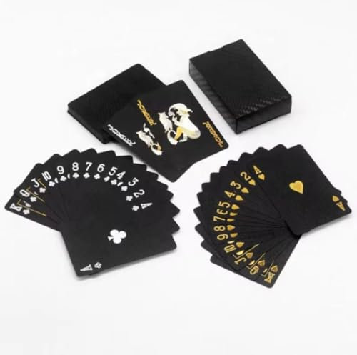 Generisch 2 Decks Black Gold Standard Spielkarten PVC Wasserdicht Pokerkarten Set, Wasserfestes Kartenspiel 52 Card Deck (Schwarz)
