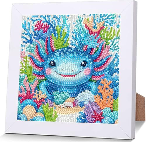 Gutluz Diamond Painting Kinder ab 6 Jahre Diamant Painting Bilder mit rahmen Tiere 5D Diamond-Painting Kit als Geschenke Bastelset Kinder Diamond Art (Blau)