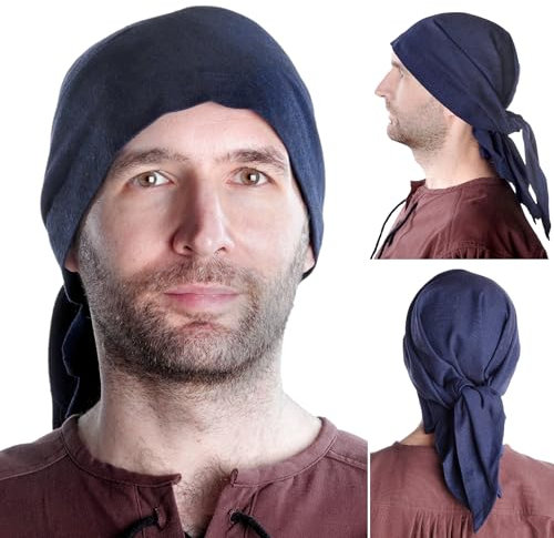 HEMAD Herren Mittelalter Piraten Kopftuch 100% Baumwolle Dreieck Modell: Fidegart, Blau