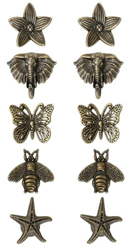 Wasise Drawer Knobs Vintage - 10 Pcs Cabinet Knob, Knobs for Dresser Drawers, Butterfly, Bee, Elephant, Starfish and Flowers Small Bronze Decorative Cabinet Knob, Antique Vintage Hardware Pulls