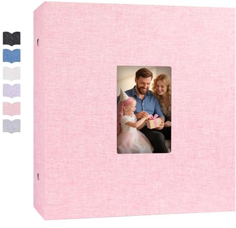 Ruibytree Großes Leinen Fotoalbum 10x15 cm für 1000 Fotos, Rosa | Großformat (36×35×11 cm), Einsteckalbum, Säurefreie Seiten, Hoch- & Querformat für Familienfotos, Hochzeit, Reisen