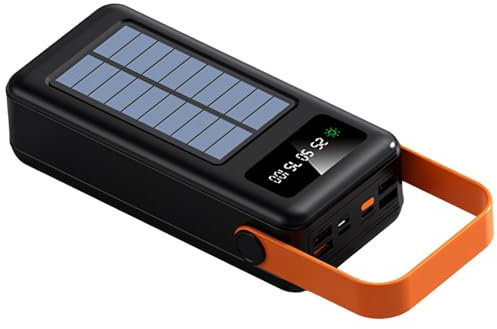 Batterie externe solaire 60 000 mAh avec écran LED, câbles de charge intégrés, idéal pour les aventures en plein air, plusieurs ports de charge