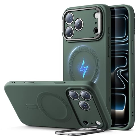ESR für iPhone 17 Pro Hülle Flex-Ständer für MagSafe, Silikon, Grün | Kamerasteuerung, MagSafe-kompatibel, Militärischer Sturzschutz, ultradünn, Weiches Mikrofaserfutter