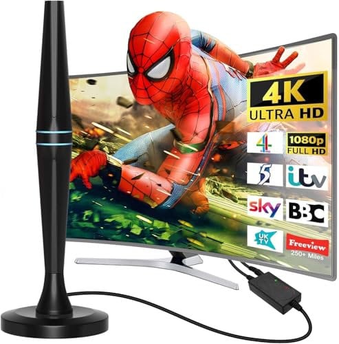 Travel Packaging Cube TV Aerial Indoor- Digital Indoor Aerial 250+ Miles Long Range - Amplified HD TV Antenna Indoor for Freeview Support 4K 1080P Local Channels with Booster & 16.3 ft Coax Cable