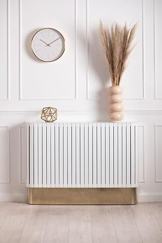 MY Furniture Anastasia White Glass Radiator Cover with Brass Finish – Contemporary Radiator Cabinet Featuring Hand-Cut Glass Panels – Ideal for Hallways, Lounges & Bedrooms