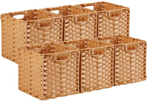 SOCOHOME Aufbewahrungskorb, 25x25x25cm Aufbewahrungsboxen aus Polypropylene und Metallstreifenfür Vorratskammer, Schrank, Spielzeugschrank, Wasserdicht, Nicht Schimmelig(6 Stück,Beige)