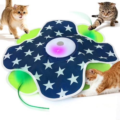 VORZOKISPL Interactive Cat Toy for Indoor Cats – Rechargeable Feather Play with Touch Activation, Realistic Mouse Sounds, Hide-and-Seek Mode for Kittens & Adult Cats(Blue)