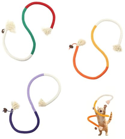 FNSIGHD 3 Pcs 70cm Cat Chew Rope,Catnip Chew Rope for Cats,Cotton Cat Toy for Cats & Kittens,Snaky Rope Toys for Cat,Teeth Cleaning Stress Release for Teething Pets, No-Squeaky(Purple,Orange,Red)