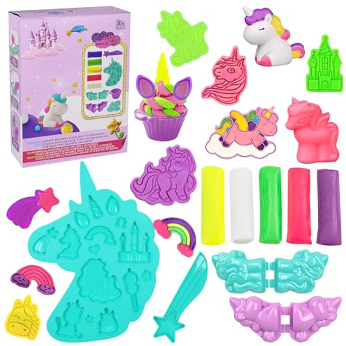 Pellinch Knete Zubehör, 11 Stück Einhorn Knete Set, DIY Knetmasse Zubehör Spielzeug mit Knetwerkzeug und Formen, Knetspielzeug Kreatives Basteln Knete Zubehör Set, Knete Spielzeug Geschenk